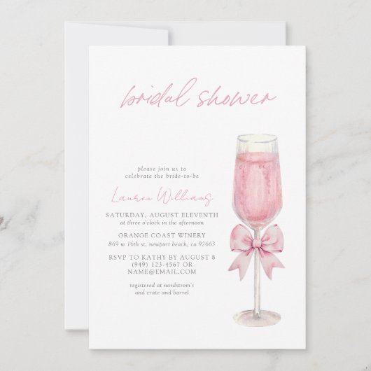 Invitation QR Code Blush Pink Bow Champagne Bridal Shower (Devant)