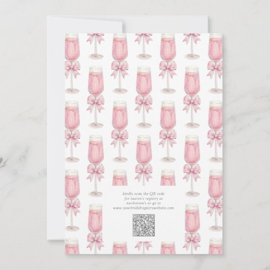 Invitation QR Code Blush Pink Bow Champagne Bridal Shower (Dos)