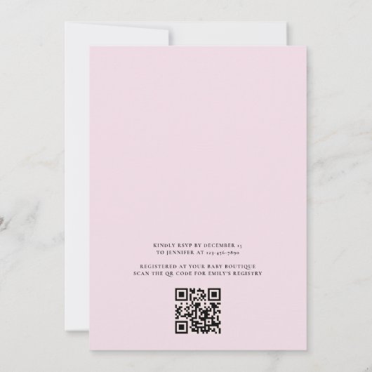 Invitation QR Code Blush Pink Ribbon Bow Girl Baby shower (Dos)