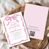 Invitation QR Code Blush Pink Ribbon Bow Girl Baby shower
