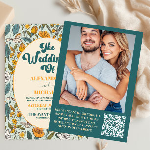 Invitation QR Code Boho Chic Retro Coloré Mariage Floral