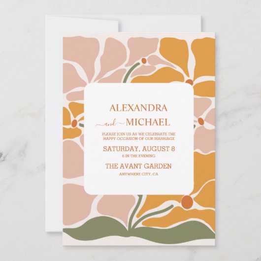 Invitation QR Code Boho Chic Retro Mariage floral (Devant)