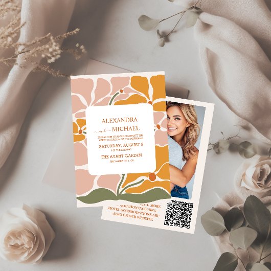 Invitation QR Code Boho Chic Retro Mariage floral