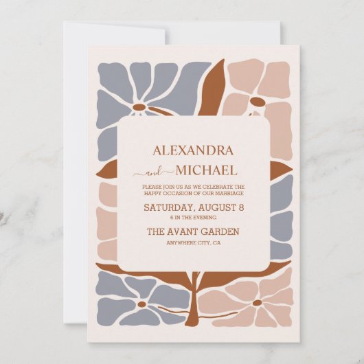 Invitation QR Code Boho Chic Retro Mariage floral (Devant)