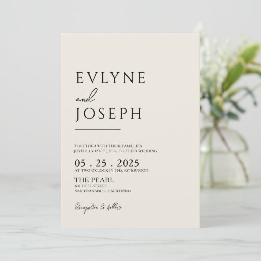 Invitation QR Code Boho noir et beige Mariage neutre (Debout devant)
