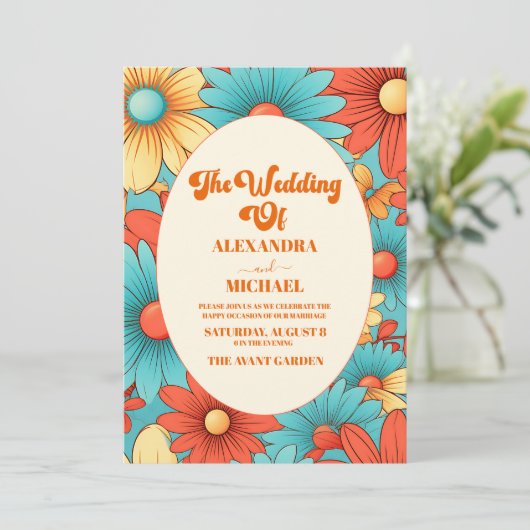 Invitation QR Code Boho Retro Floral Mariage (Debout devant)