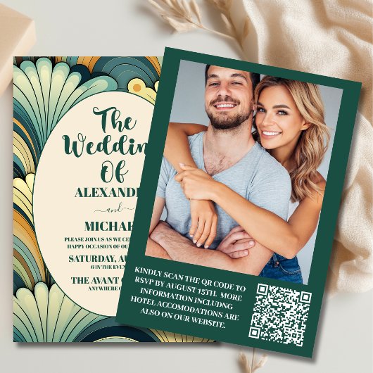 Invitation QR Code Boho Retro Floral Mariage