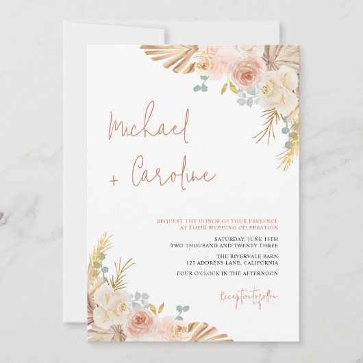 Invitation QR Code Boho Terracotta Pampas Mariage Floral (Devant)