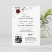 Invitation QR Code Bourgogne Floral Greenery Mariage or (Debout devant)