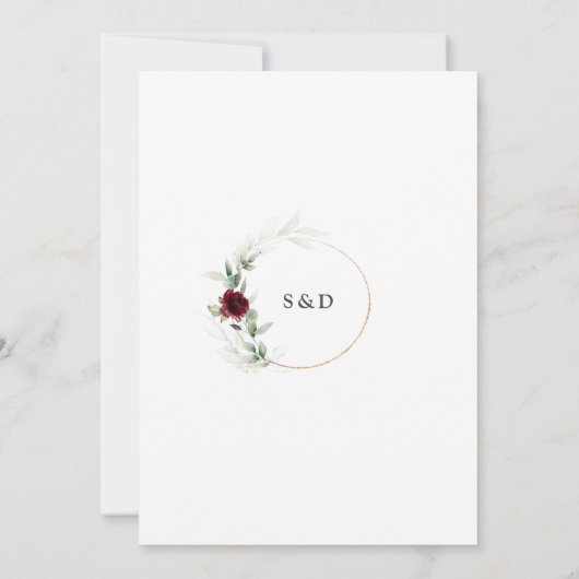 Invitation QR Code Bourgogne Floral Greenery Mariage or (Dos)