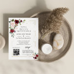 Invitation QR Code Bourgogne rose Floral Mariage or<br><div class="desc">Design élégant avec aquarelle bordeaux, fleurs roses, feuilles verts, eucalyptus, cadre or rose avec confetti, code QR pour que vos invités puissent RSVP et trouver tous les détails en ligne, calligraphie moderne, sur les initiales arrière et la couronne fleurie. Utilisez l'outil Personnaliser pour ajouter vos informations. Les éléments correspondants se...</div>