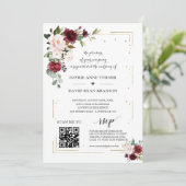 Invitation QR Code Bourgogne rose Floral Mariage or (Debout devant)
