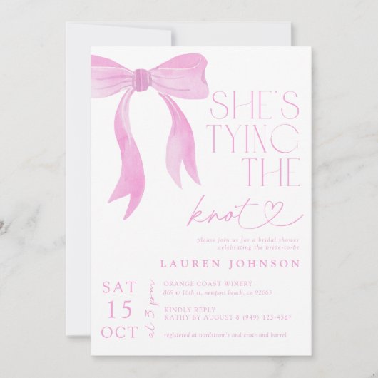 Invitation QR Code Bow rose Elle noue la douche à noeud (Devant)