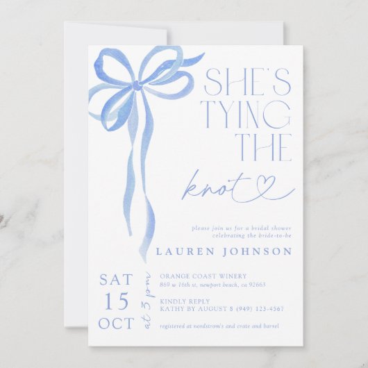 Invitation QR Code Bow She's Tying the Knot Blue Shower (Devant)