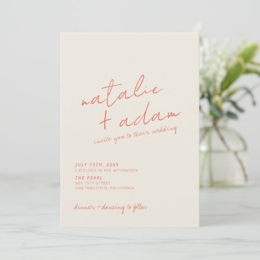 Invitation QR Code Bright Orange Retro Fun Mariage Whimsical (Debout devant)