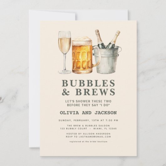 Invitation QR Code Bubbles & Brews Couples Douche (Devant)