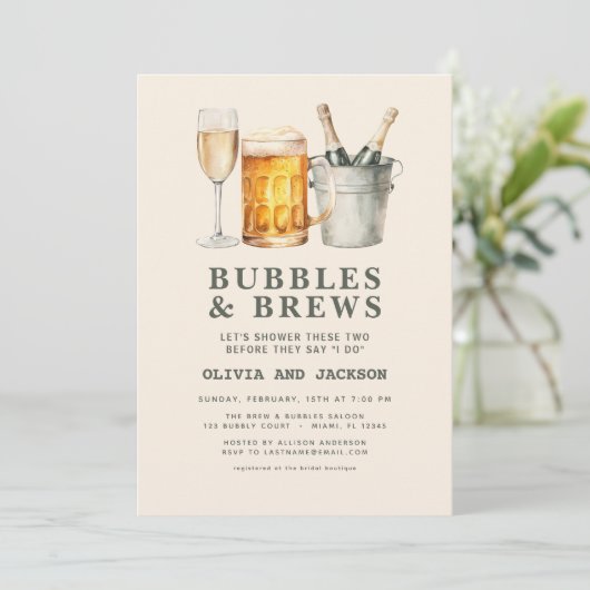Invitation QR Code Bubbles & Brews Couples Douche (Debout devant)