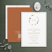 Invitation QR Code Bural Rust Floral Wreath Monogramme Mariag