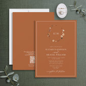 Invitation QR Code Bural Rust Floral Wreath Monogramme Mariag