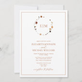 Invitation QR Code Bural Rust Floral Wreath Monogramme Mariag (Devant)