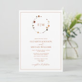 Invitation QR Code Bural Rust Floral Wreath Monogramme Mariag (Debout devant)