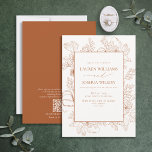 Invitation QR Code Burange Floral Line Art Mariage<br><div class="desc">Voici notre QR Code Elegant Burnt Orange Floral Line Art Faire-part de mariage! Cette belle invitation présente un design moderne de ligne florale à Burnt Orange, avec élégante calligraphie lettrée à la main. Vous pouvez personnaliser vos détails dans la calligraphie, et il y a aussi un code QR au dos...</div>