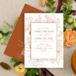 Invitation QR Code Burange Floral Line Art Mariage<br><div class="desc">Voici notre QR Code Elegant Burnt Orange Floral Line Art Faire-part de mariage! Cette belle invitation présente un design moderne de ligne florale à Burnt Orange, avec élégante calligraphie lettrée à la main. Vous pouvez personnaliser vos détails dans la calligraphie, et il y a aussi un code QR au dos...</div>