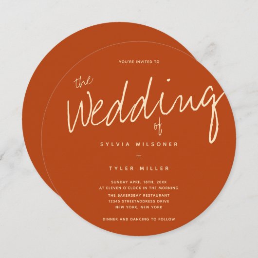 Invitation QR Code Burange Orange Mariage de typographie (Devant / Derrière)