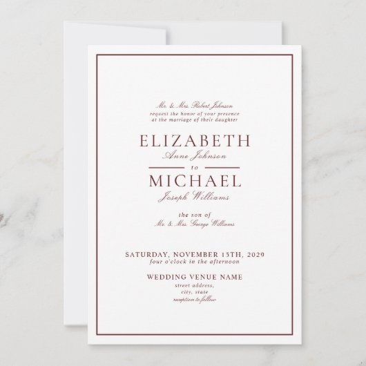 Invitation QR Code Burgundy Classic Script Mariage (Devant)