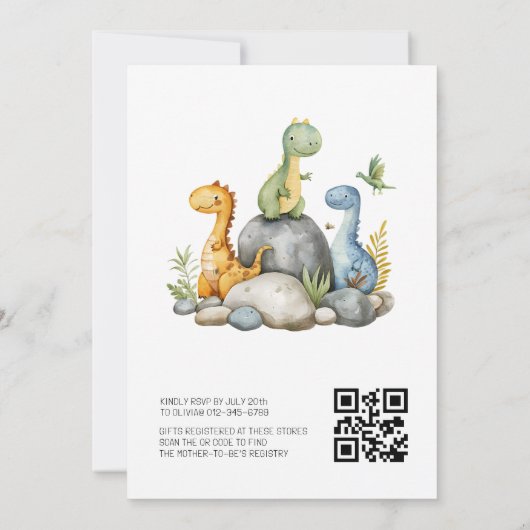 Invitation QR Code C'est un garçon mignon Dinosaur bébé garço (Dos)