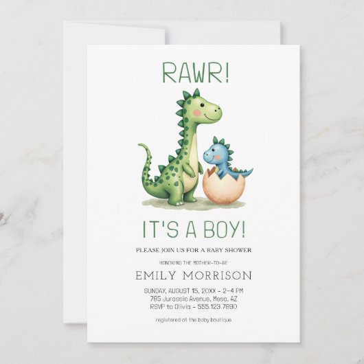 Invitation QR Code C'est un garçon mignon Dinosaur bébé garço (Devant)