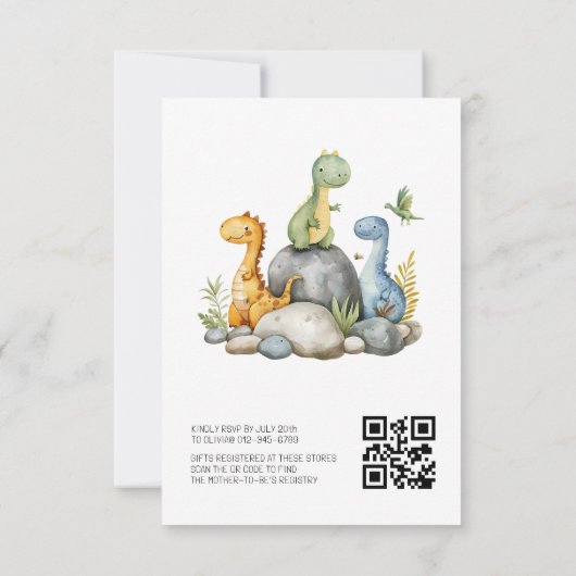 Invitation QR Code C'est un garçon mignon Dinosaur bébé garço (Dos)