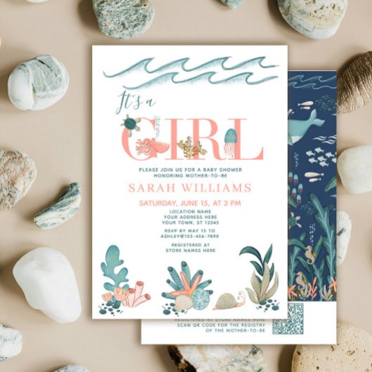 Invitation QR Code C'est une fille sous le Baby shower marin