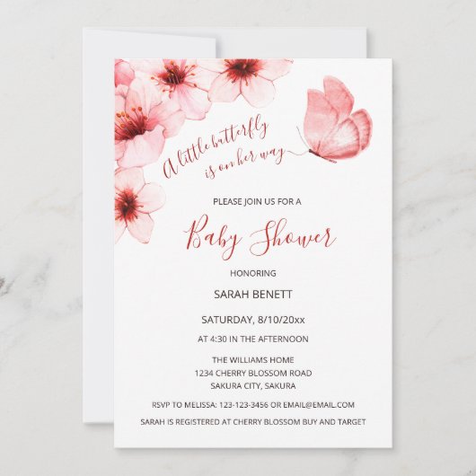 Invitation QR Code Cherry Blossoms Baby shower d'aquarelle (Devant)
