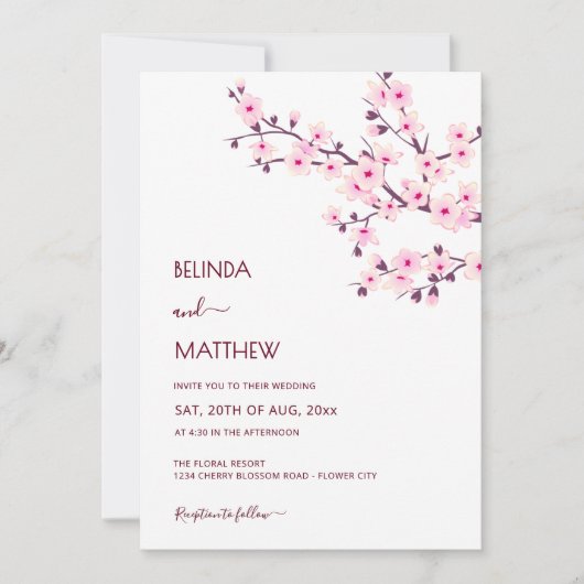 Invitation QR Code | Cherry Blossoms Pink White Wedding (Devant)