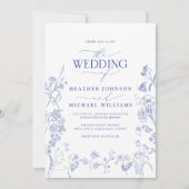 Invitation QR Code Chinoiserie Français Blue Floral Mariage (Devant)