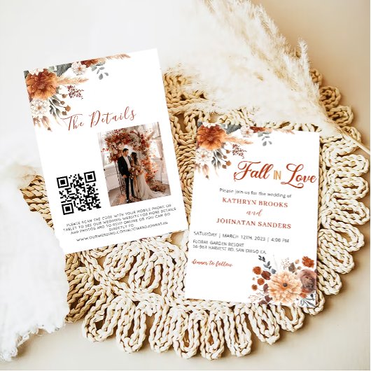 Invitation QR code Chute en Amour Floral mariage