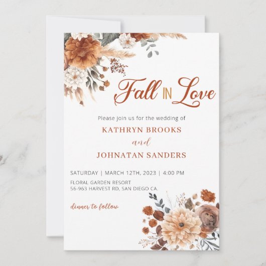 Invitation QR code Chute en Amour Floral mariage (Devant)