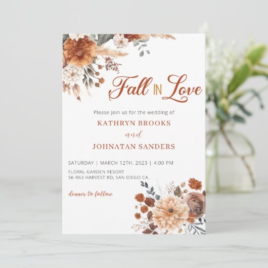 Invitation QR code Chute en Amour Floral mariage (Debout devant)