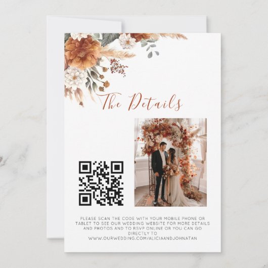 Invitation QR code Chute en Amour Floral mariage (Dos)