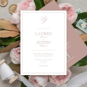 Invitation QR Code Classic Dusty Rose Script Monogram Mariage