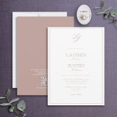 Invitation QR Code Classic Dusty Rose Script Monogram Mariage