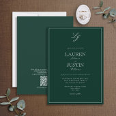 Invitation QR Code Classic Emerald Green Monogram Mariage