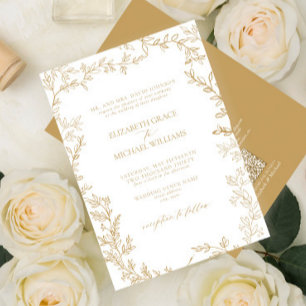 Invitation QR Code Classic Formal Elegant Gold Leafy Mariage