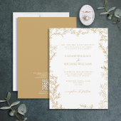 Invitation QR Code Classic Formal Elegant Gold Leafy Mariage