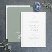 Invitation QR Code Classic Sage Green Script Monogramme Maria