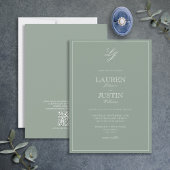 Invitation QR Code Classic Sage Vert Monogramme Mariage