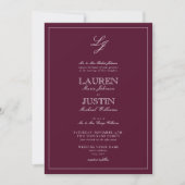 Invitation QR Code Classique Bourgogne Script Monogramme Mari (Devant)