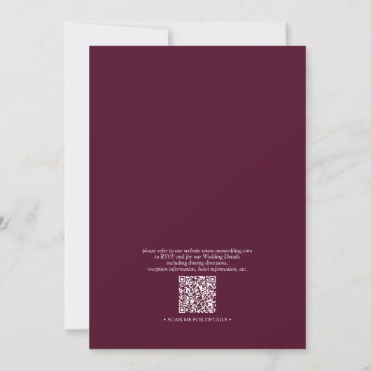 Invitation QR Code Classique Bourgogne Script Monogramme Mari (Dos)