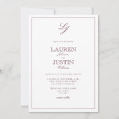 Invitation QR Code Classique Bourgogne Script Monogramme Mari (Devant)